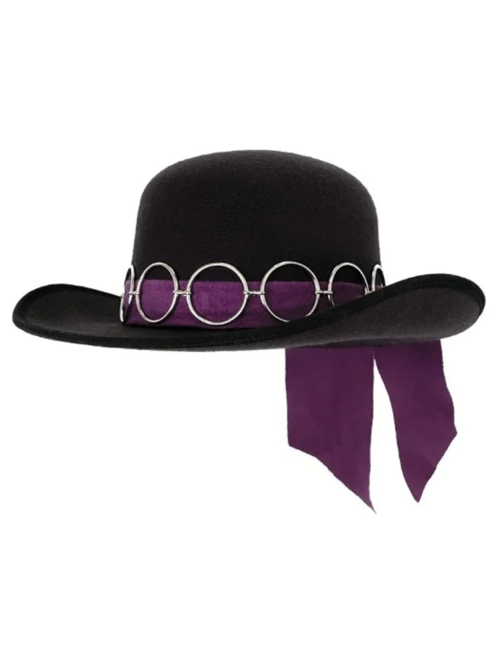 Jimi Hendrix Adult Hat - Faux Suede with Silver Chain and Purple Fabric